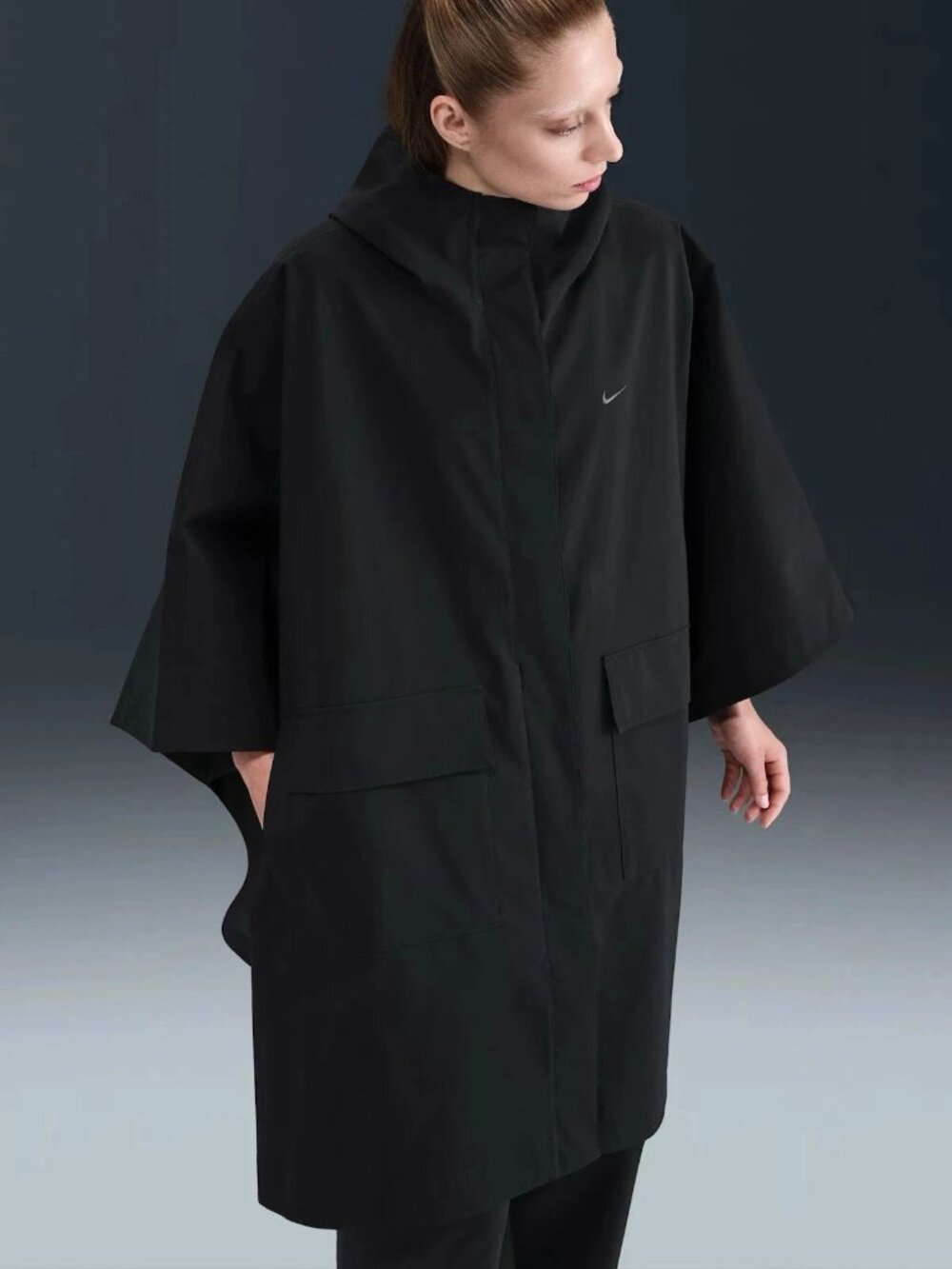 Nike Sportswear Women's Tailored Rain Poncho One Size HV5131 Full Zip Black $350